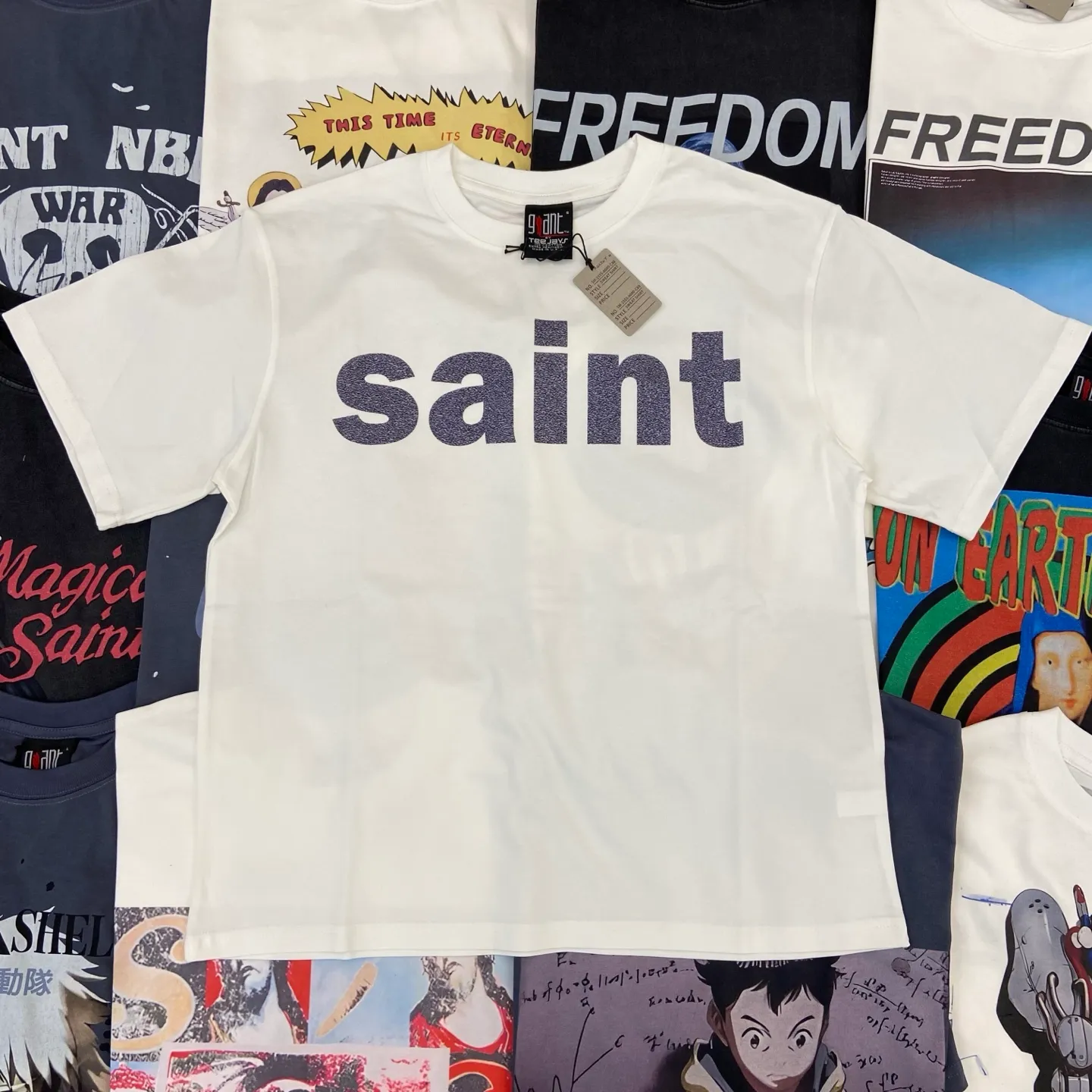 Saint Michael series of new American retro washed and distressed niche printed pure cotton loose short-sleeved T-shirts with digital white ink direct injection, breathable fabrics and three-dimensional and clear patterns. Fabric: Double yarn 240g Size: S-M-L-XL